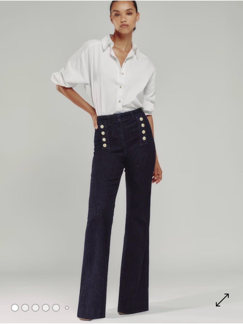 WHBM High-Waist Navy Button-Front Wide-Leg Jeans